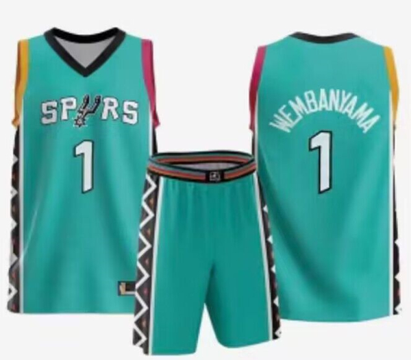 Men's San Antonio Spurs #1 Victor Wembanyama Teal Stitched Jersey(With Shorts)